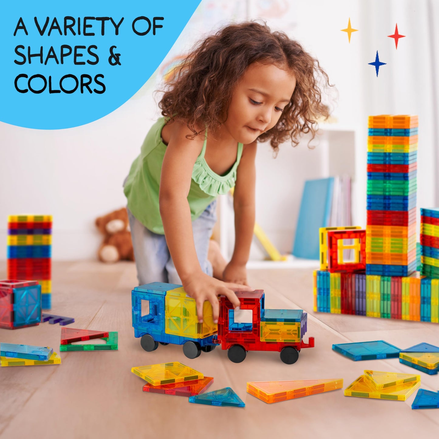 SUNNY AUNTIE Magnetic Tiles 240 PCS+ Bonus Zippered CASE, Magnetic Tiles for Kids Toy for 3 4 5 6 7 8 Year Old Boys & Girls