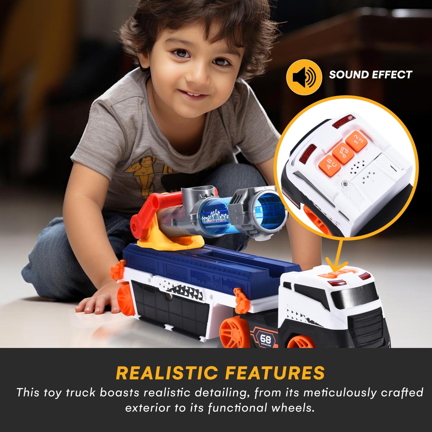 Cannonball Truck with Adjustable Barrel for Toddlers
