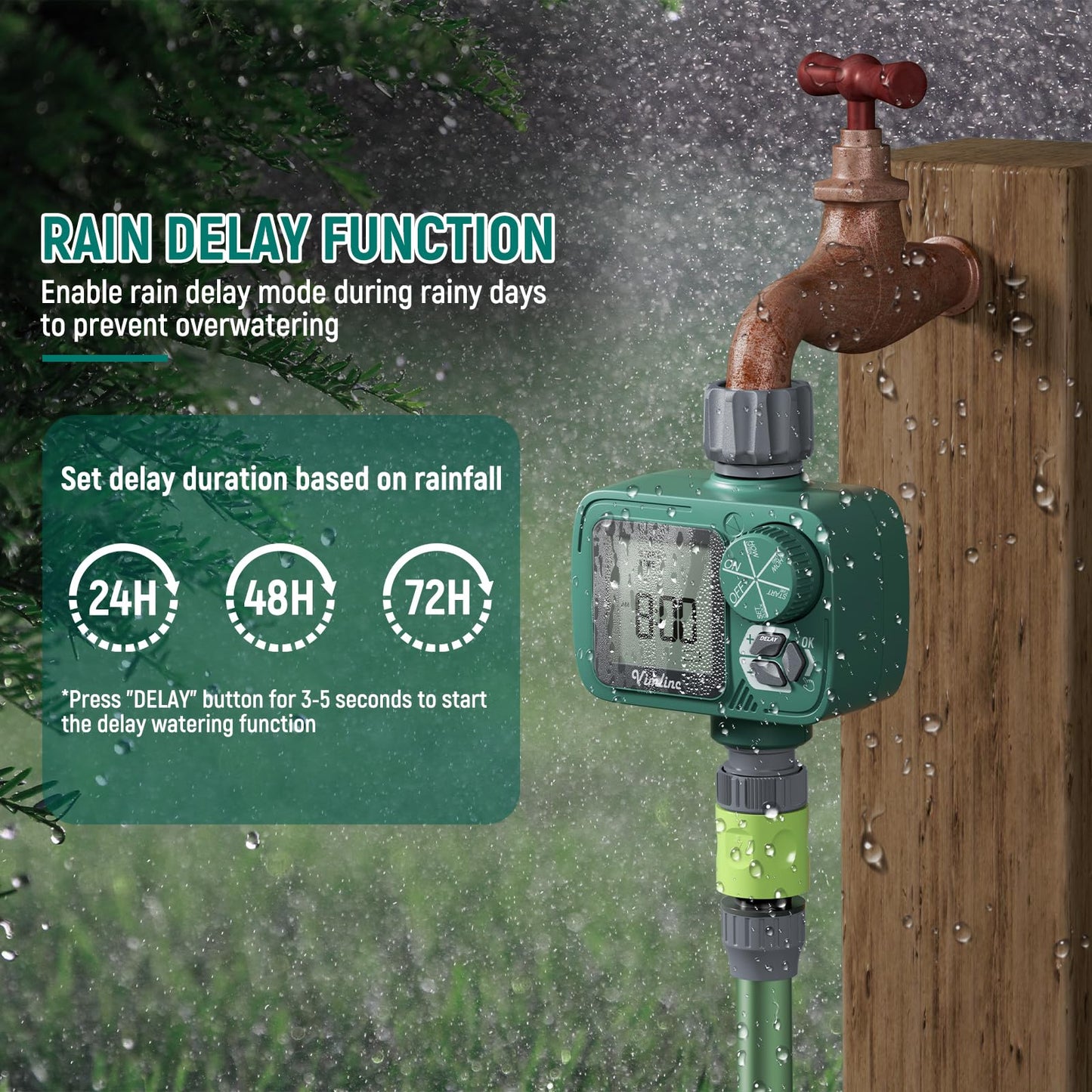 Sprinkler Timer, Vimlinc Programmable Water Timer for Garden Hose with Rain Delay, Manual, Automatic Watering System, Hose Timer for Lawns Pool, Waterproof Digital Irrigation Timer System, 1 Outlet