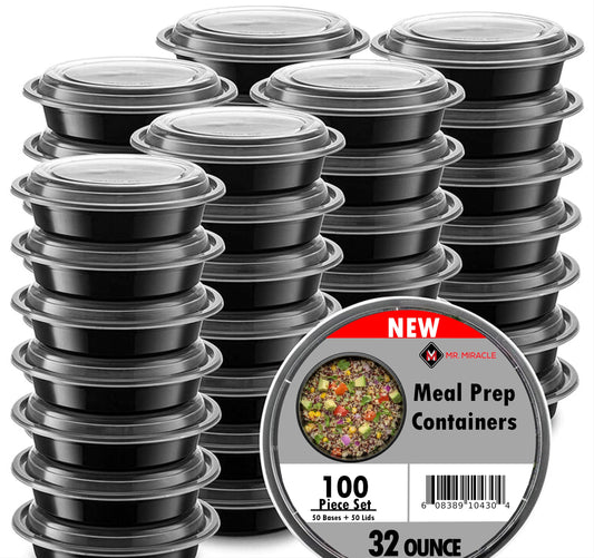 Mr Miracle 32 OZ Round Meal Prep Containers 50 Pack
