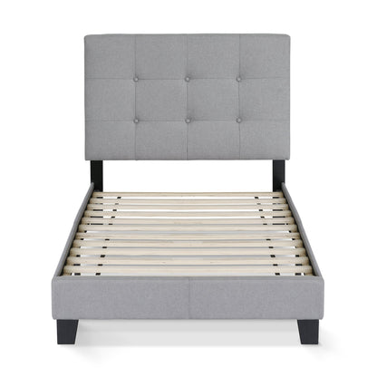 Furinno Laval Button Tufted Upholstered Platform Bed Frame, Twin, Glacier