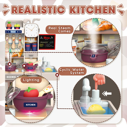 Kids Kitchen Playset with Realistic Steam & Lights