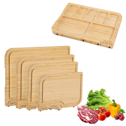 Bamboo Cutting Board Set with Stand & Juice Groove