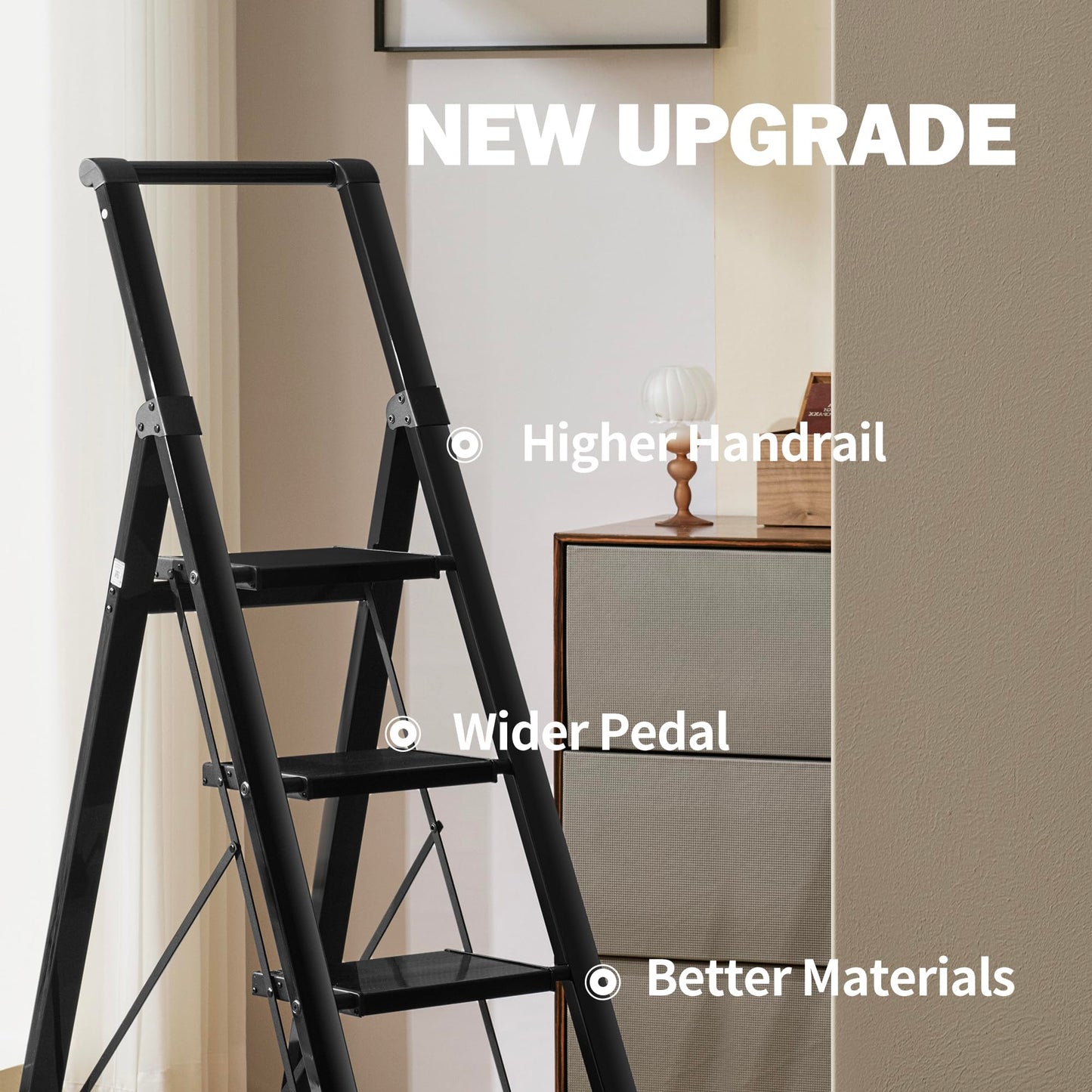 Lightweight Aluminum 5-Step Folding Ladder - Black