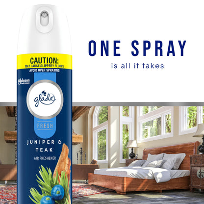 Glade Air Freshener Room Spray, Juniper & Teak, Fresh Collection, 8.3 oz, 6 Count