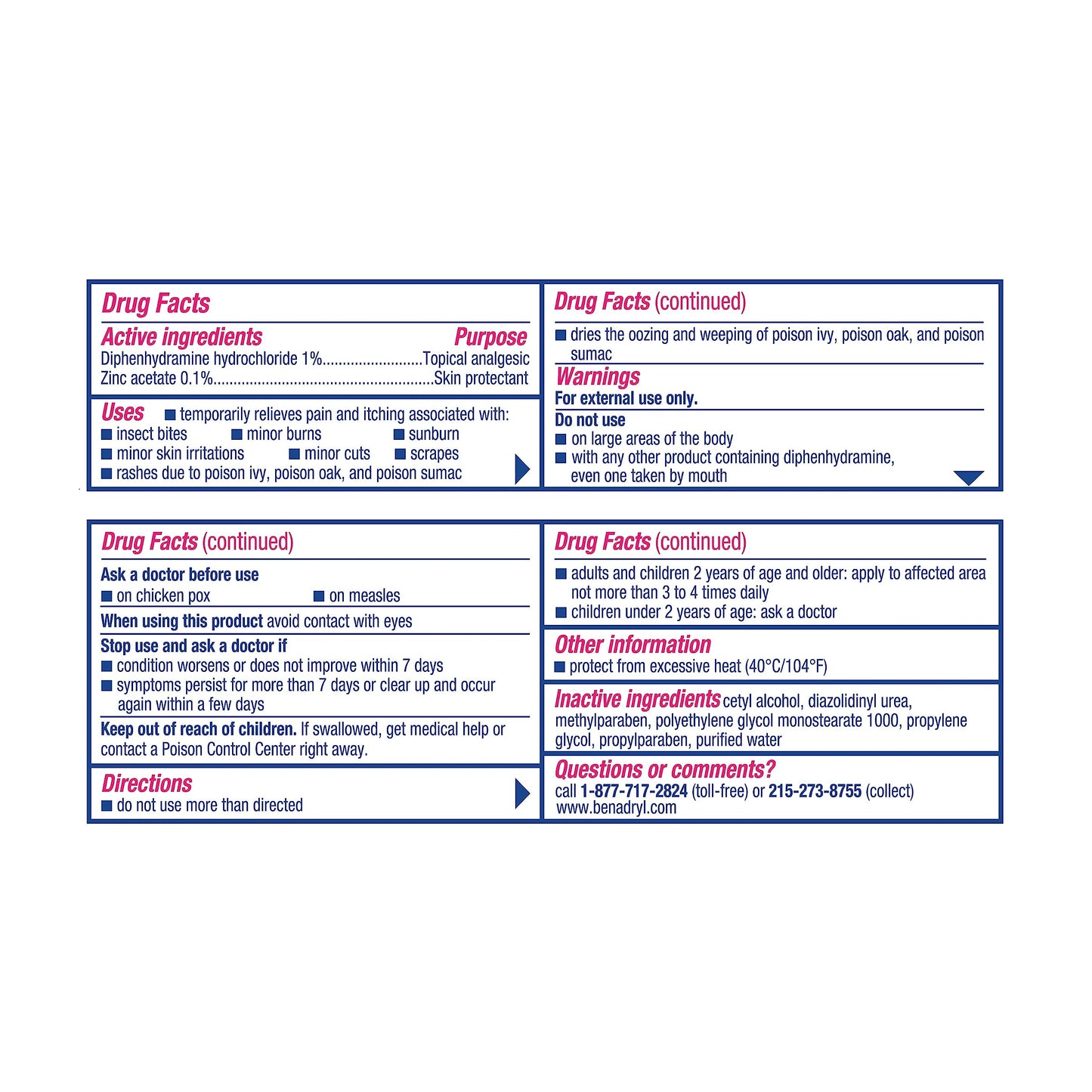 Benadryl Original Strength Itch Stopping Anti-Itch Cream, Diphenhydramine HCl Topical Analgesic & Zinc Acetate Skin Protectant, Relief from Most Outdoor Itches, 1 oz