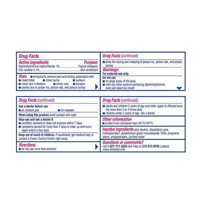 Benadryl Original Strength Itch Stopping Anti-Itch Cream, Diphenhydramine HCl Topical Analgesic & Zinc Acetate Skin Protectant, Relief from Most Outdoor Itches, 1 oz