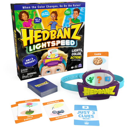 Hedbanz Lightspeed Family Game with Lights & Sounds | Card Game for Kids Ages 6+ and Families