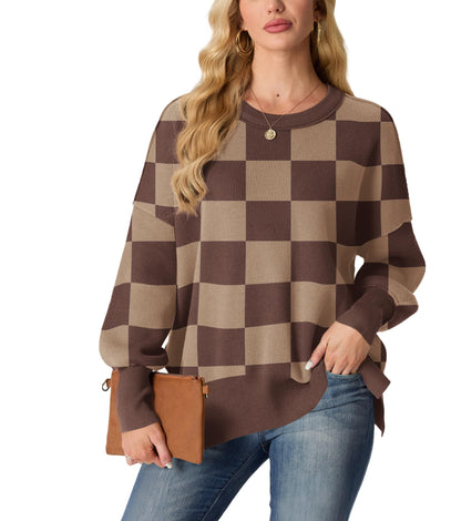 Women's Fall Fashion 2024 Casual Long Sleeve Crew Neck Side Slit Oversized Ribbed Knit Pullover Sweater Tops