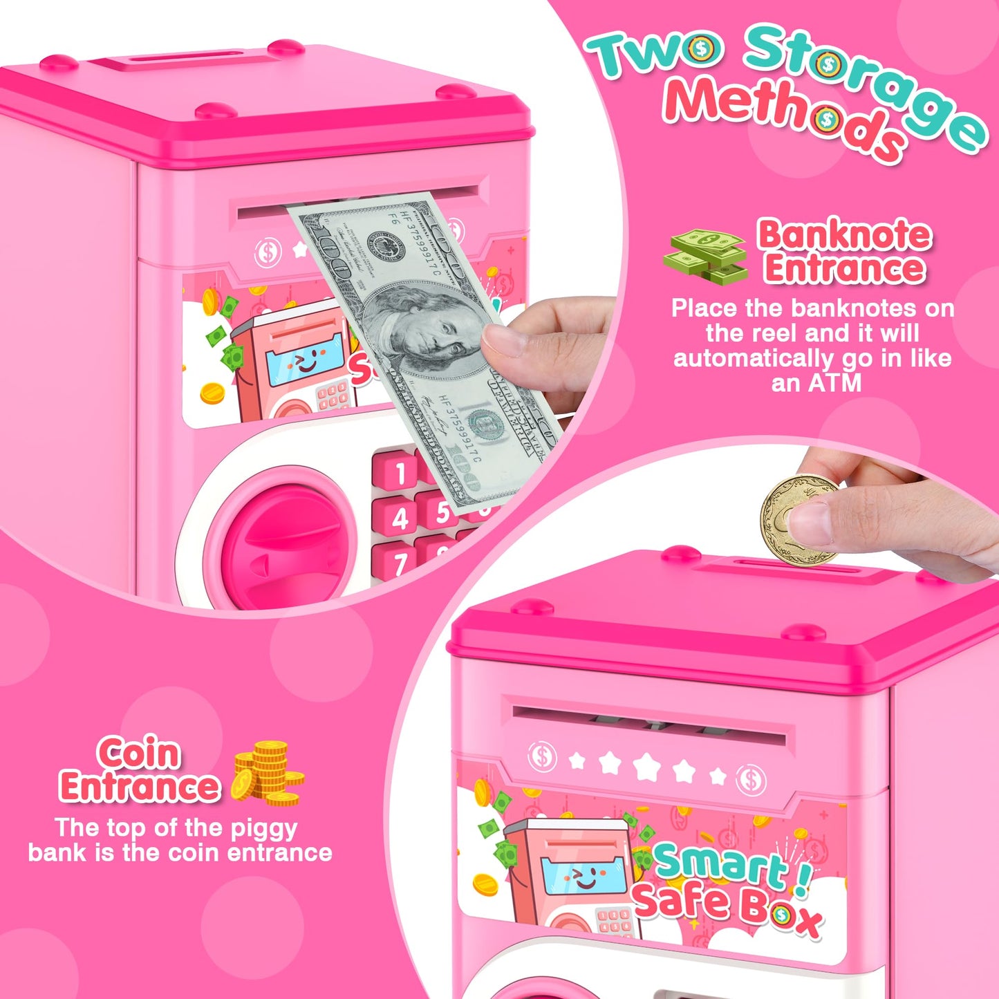 Kids Piggy Bank with Password Lock and Bill Slot