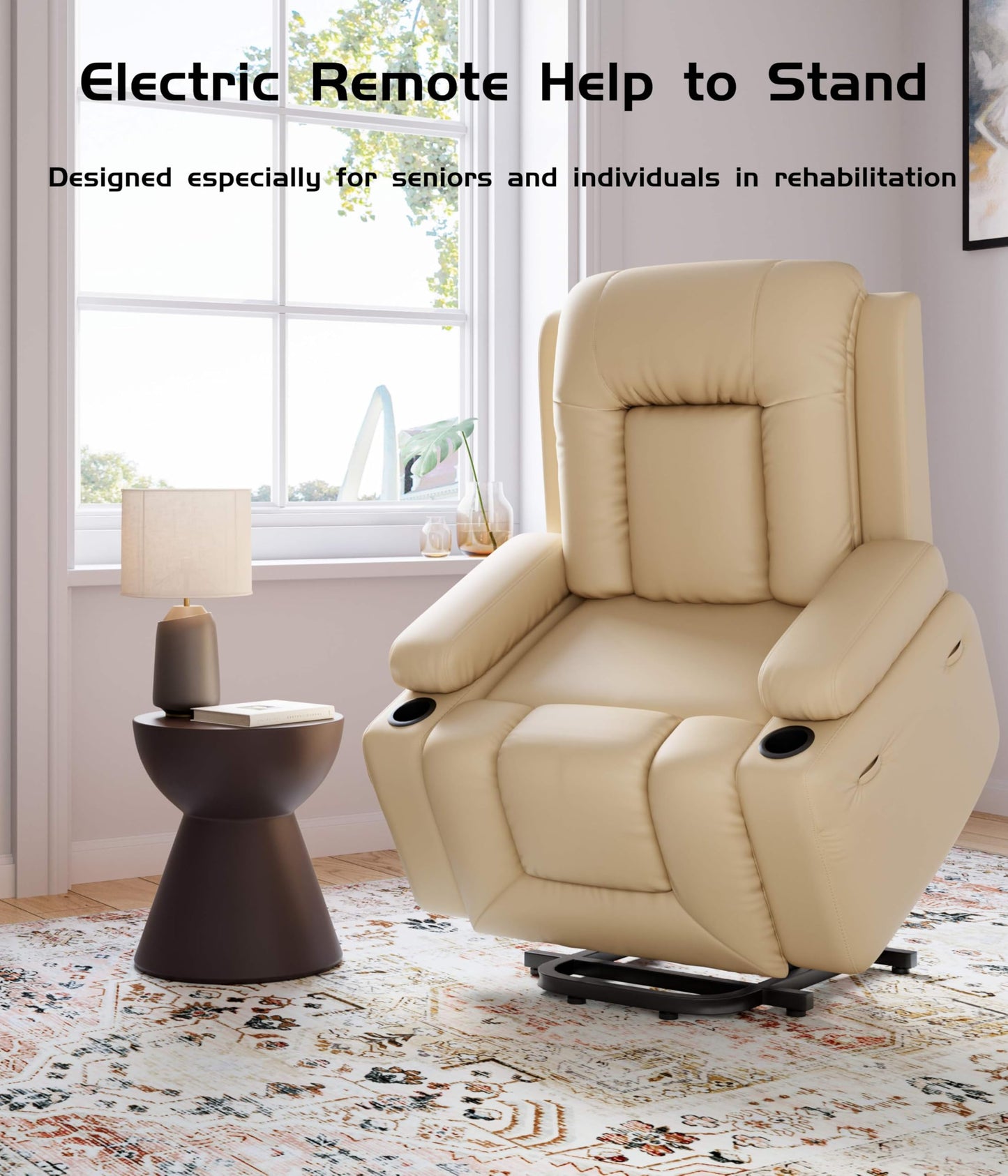 Oversized Wide Power Lift Recliner Chair - Heat and Massage, Faux PU Leather Lift Recliner Chair for the Elderly, Adjustable Back and Legs, Designed for the Elderly and People with mobility impaired
