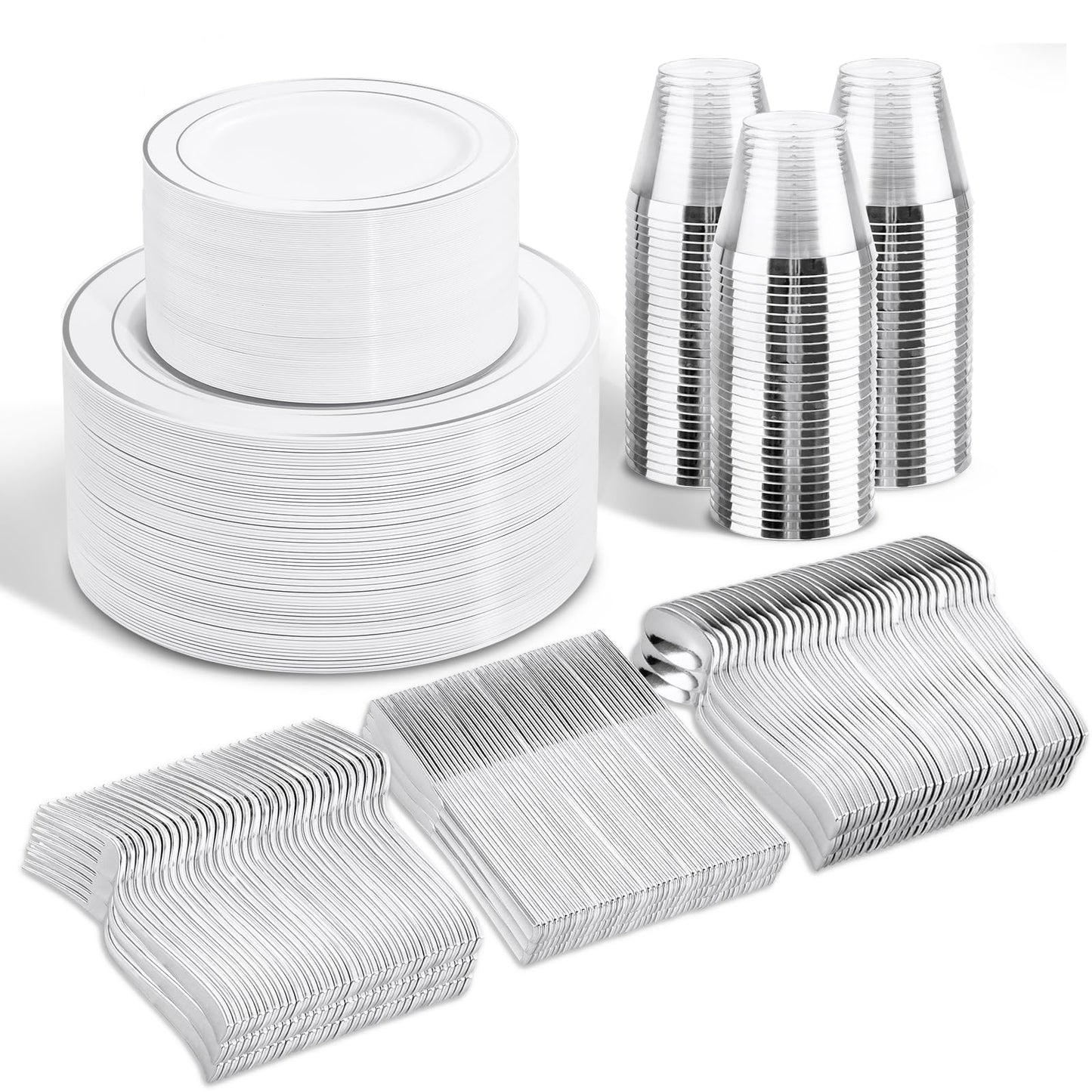 WELLIFE 300Pcs Elegant Plastic Dinnerware Set