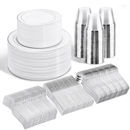 WELLIFE 300Pcs Elegant Plastic Dinnerware Set
