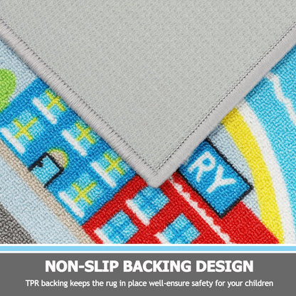 Kids Play Area Rug Cars Traffic Road Design