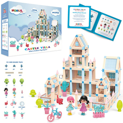 342-Piece 3D Princess Castle Villa Doll House Building Toy Set - STEM Montessori DIY Building Blocks Toys - Dollhouse for Girls Age 5 6 7 8 Year Old, LED Lights, ABS Plastic, Creative Kids Gift