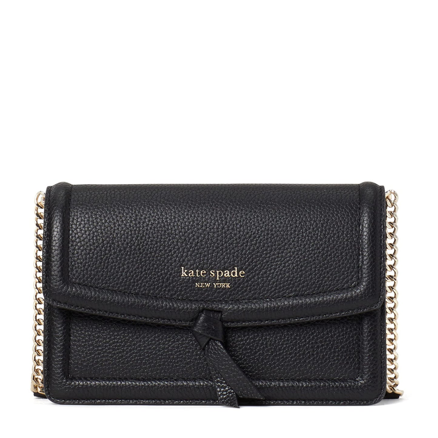 kate spade new york Knott Pebbled Leather Flap Crossbody, Black
