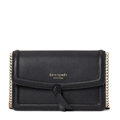 kate spade new york Knott Pebbled Leather Flap Crossbody, Black