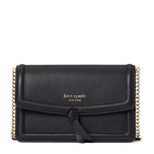 kate spade new york Knott Pebbled Leather Flap Crossbody, Black