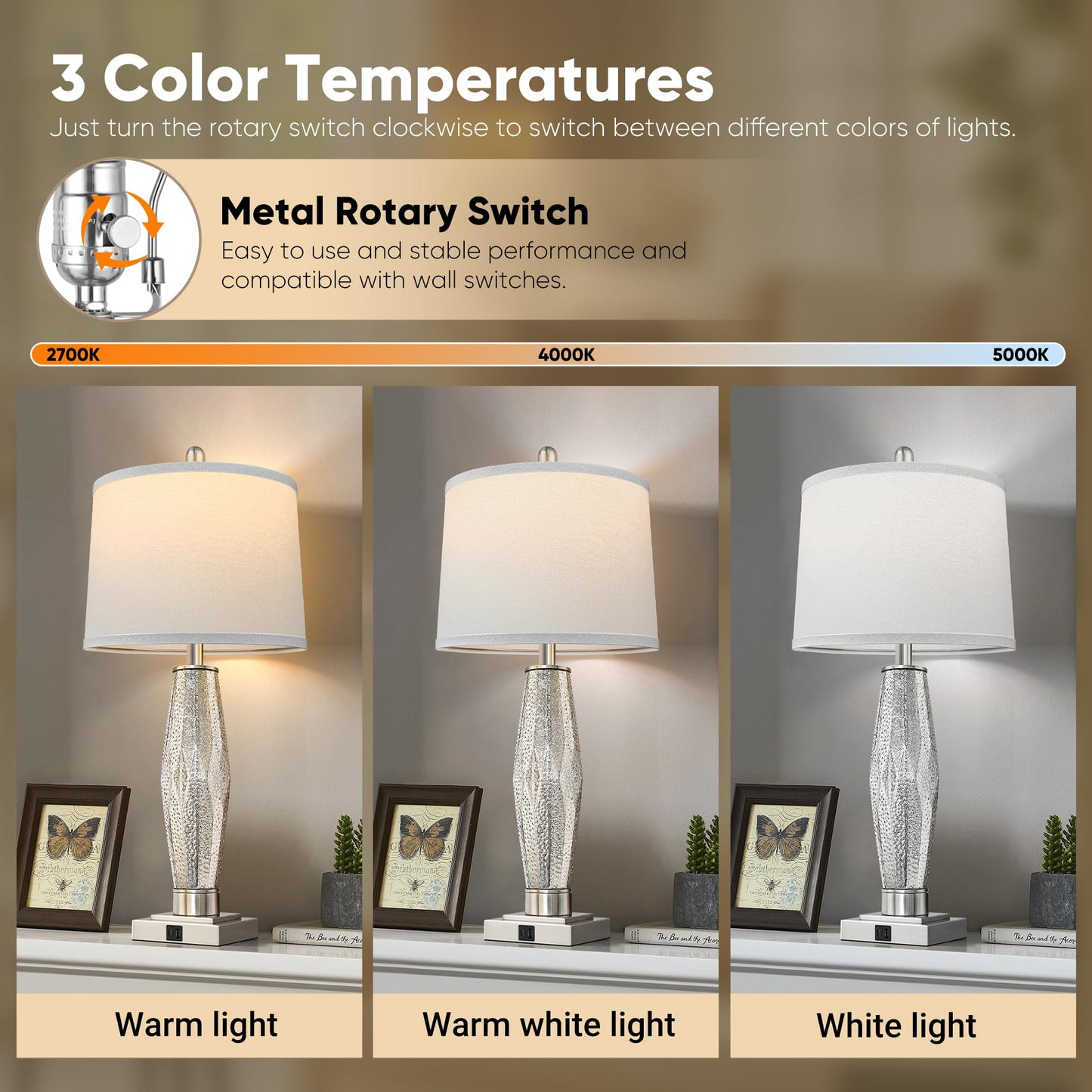 2 Pack Table Lamps with USB Charging Ports