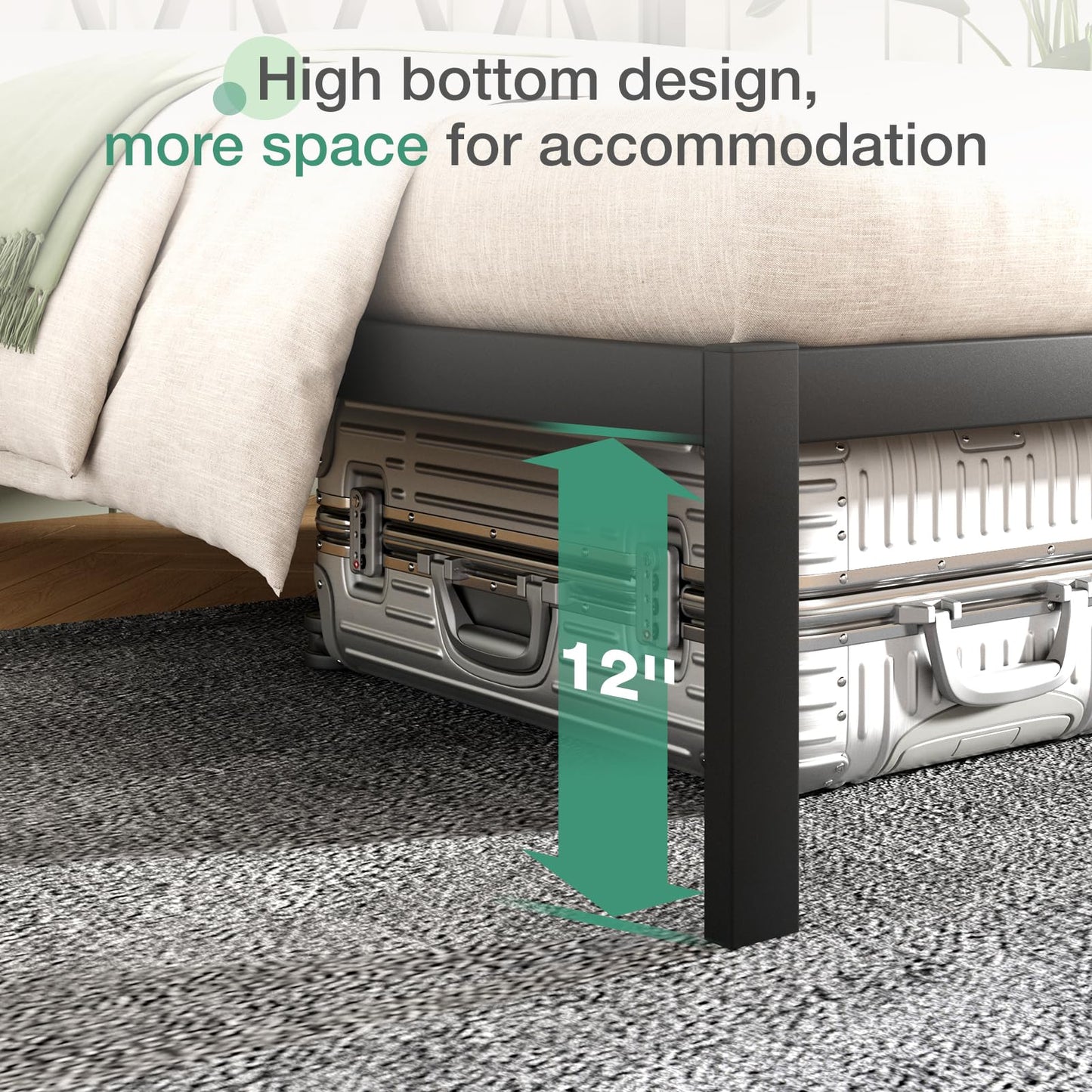 Novilla King Size Bed Frame Without Headboard, Metal Platform Bed Frame, Heavy Duty, No Box Spring Needed, Wood Slat Support, Easy Assembly, Black
