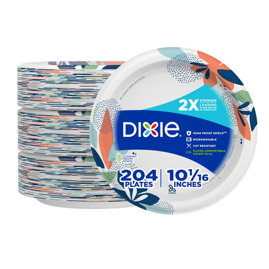204 Count Dixie Disposable Paper Plates, 10 Inch