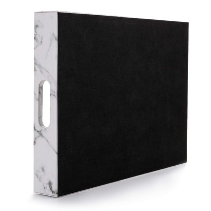 Fasmov Serving Tray, 17 x 12 inches White Marble Faux Leather Decorative Decorative Tray with Handles for Bathroom, Kitchen, Ottoman and Coffee Table