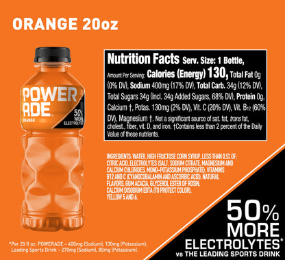 POWERADE Orange Sports Drink, 20 oz, 24 Pack