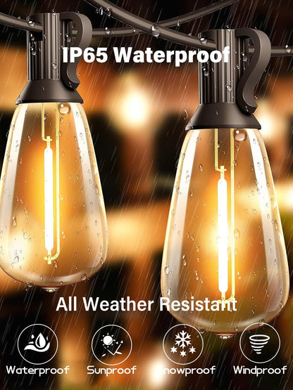 YUVITA 50FT Outdoor String Light, ST38 LED Patio Lights Waterproof with 25+2 Vintage Bulbs Shatterproof Energy Saving, 2700K Outside Hanging Edison Bulbs Lighting for Backyard,Bistro, Camping,Gazebo