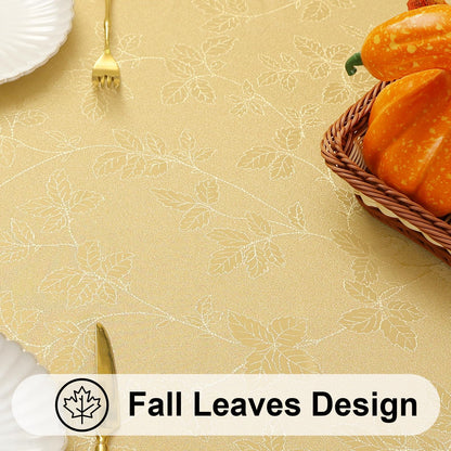 Moosfor Rectangle Tablecloth 60x102 Inch, Waterproof Damask Jacquard Table Cloth, Washable Fabric Table Covers for Dining, Parties, and Christmas Decor, Gold/Yellow