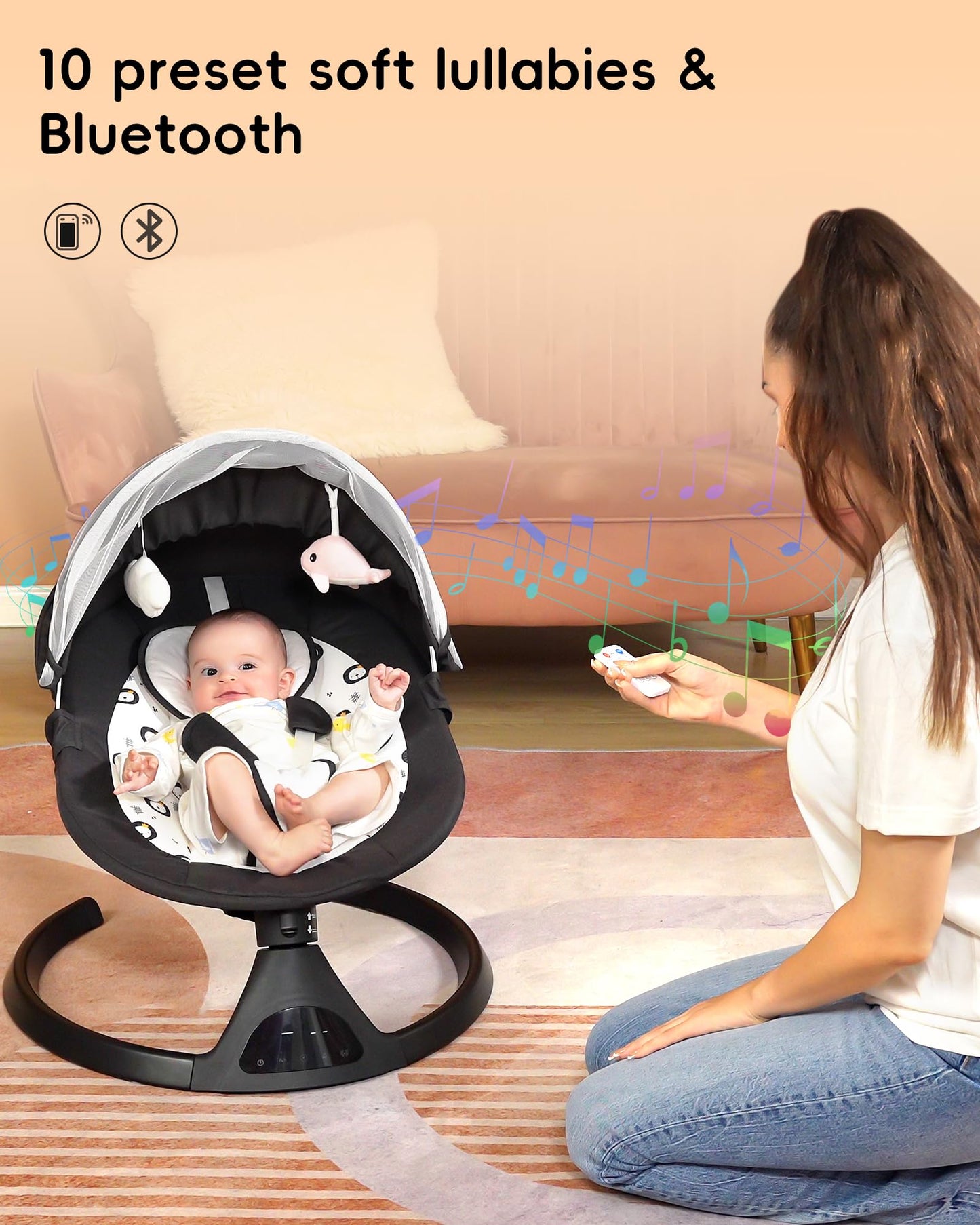 Portable Electric Baby Swing with Bluetooth Music