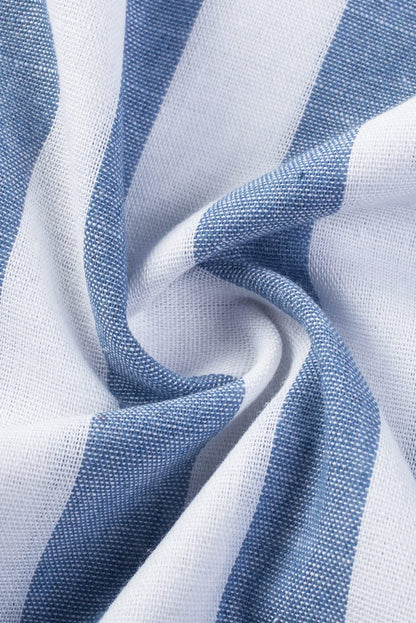 JMIERR Men's Summer Casual Stylish Short Sleeve Button-Down Shirts Cotton Linen Vertical Striped Dress Shirts Beach Hawaiian Shirt Cruise Wear Men, S, Sky Blue