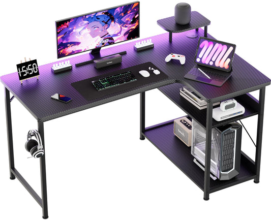L-Shaped Gaming Desk with Adjustable Shelves