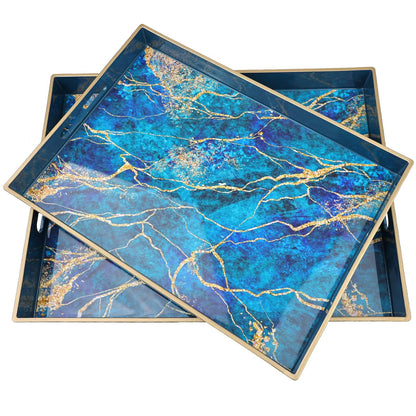 Spsyrine 2 Pack Marble Serving Trays with Handles