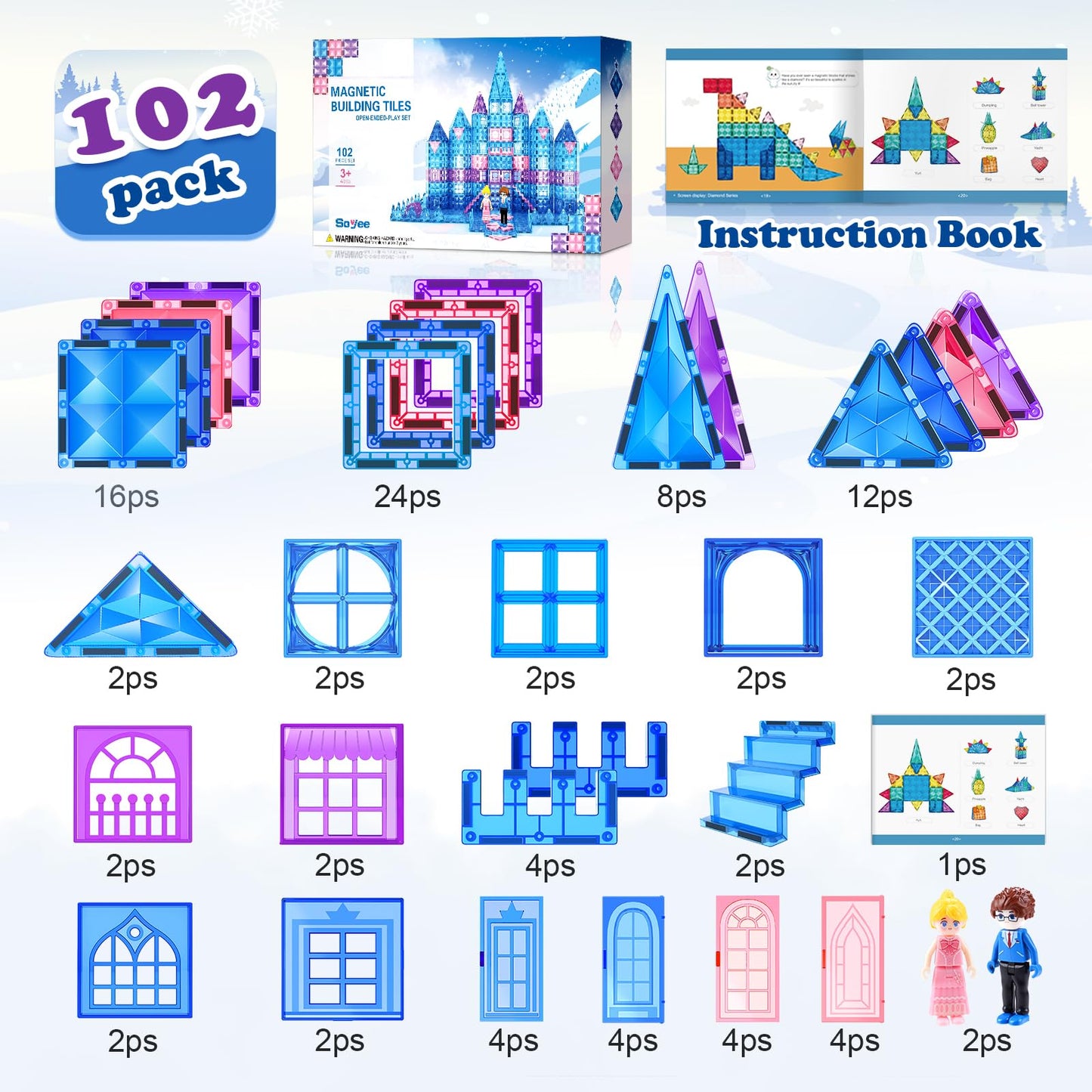 102pcs Magnetic Building Tiles with Dolls