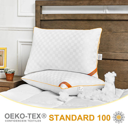 Swandream Queen Pillows Size Set of 2, Soft and Skin Friendly Down Alternative Pillow for Sleeping, Breathable Pillow for Back, Stomach or Side Sleepers, Orange, 20 * 28 Inches