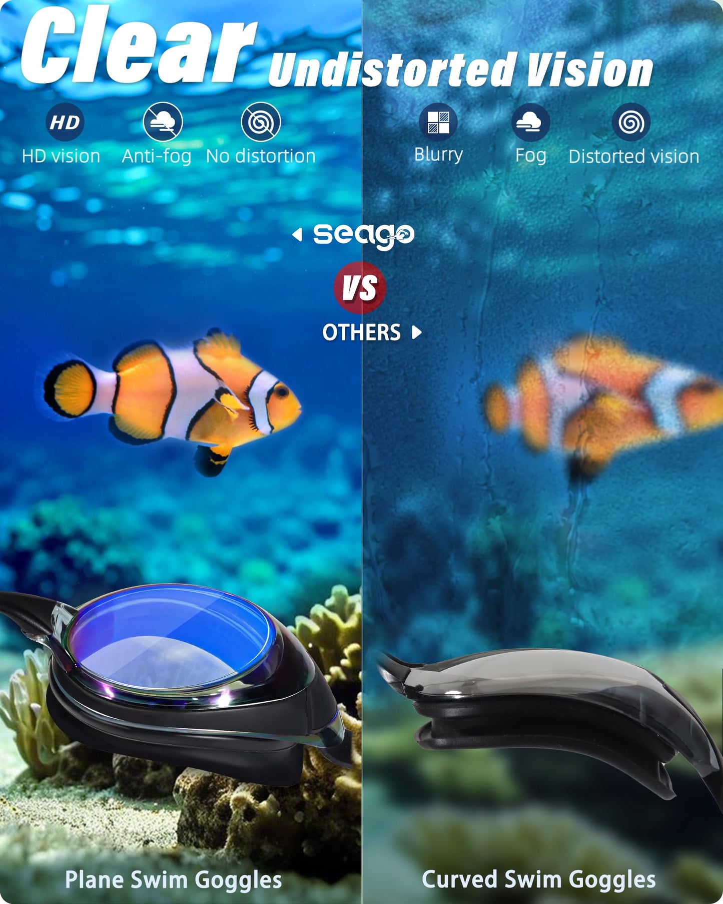 2 Pack Swimming Goggles with Anti-Fog Lens