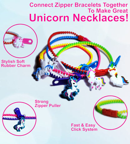 Unicorn Zipper Bracelets Party Kit for Kids