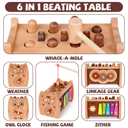 6-in-1 Wooden Montessori Hammer Toy for Toddlers