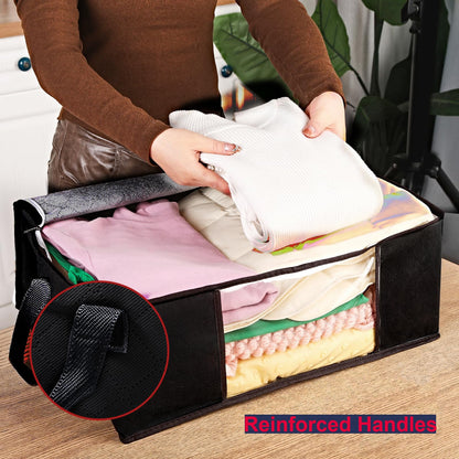 Joymeezo 3 Pack 35L Storage Bags,Clothes Storage Bins Foldable Closet Organizers Storage Bags with Zipper& Handle for Clothing, Blanket, Sweaters and Plush Toys (Black)