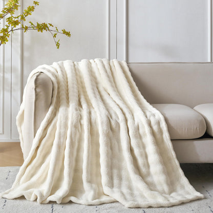 COOVA Super Soft Fuzzy Throw Blanket, Ivory