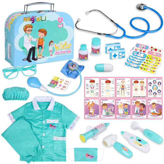 Magic4U Kids Doctor Costume Kit with Real Working Stethoscope and Carry Case, 34 Pieces Pretend-n-Play Realistic Medical Dr Toys for Toddler Boys Girls
