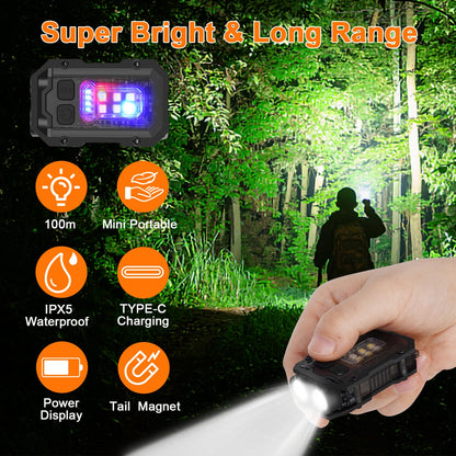 Yongsenina Rechargeable Mini Flashlight Keychain, Flashlight Clip, LED Keychain Light - Super Bright 900 LM, Pocket Flash Light with COB Side Light, USB C Rechargeable Warning IPX5 Flashlight.
