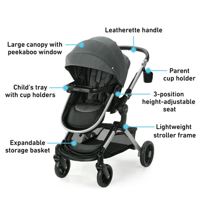 Graco Modes Nest Travel System, Includes Baby Stroller with Height Adjustable Reversible Seat, Pram Mode, Lightweight Aluminum Frame and SnugRide 35 Lite Elite Infant Car Seat, Sullivan