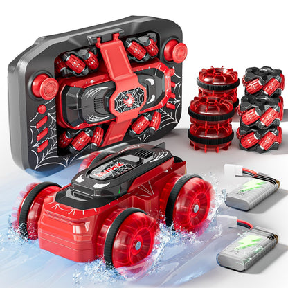 Spider Remote Control Car, Waterproof Mini 4WD Amphibious RC Car Fits Inside Remote, Dual Tires for Land & Water, 360°Spins, 50-Min Runtime W/ 2 Batteries, Boat Toy for Pool Lake Beach, Gift for Kids