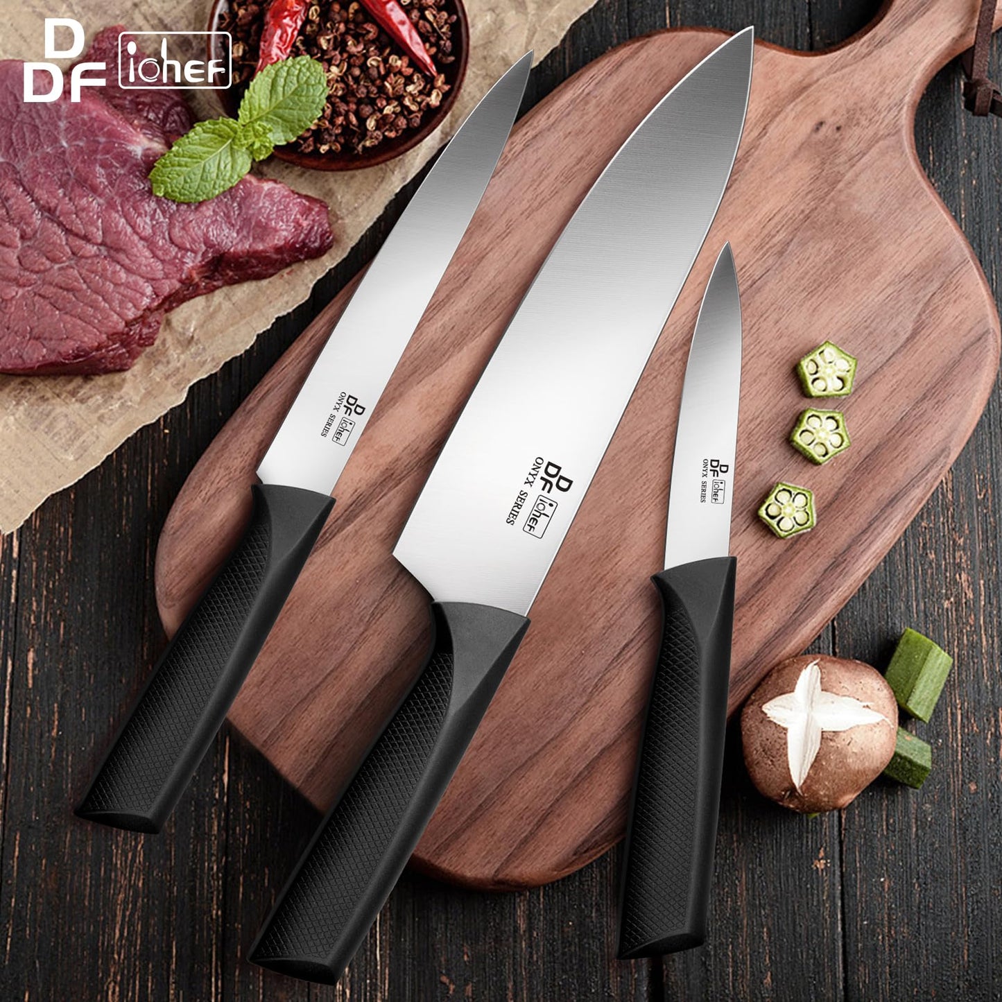 Kitchen Knife Set, DDF iohEF 16 Pieces Knife Set for Kitchen with Block High Carbon Stainless Steel Knife Block Set with Sharpener Ultra Sharp Professional Chef Knife Set for Cutting