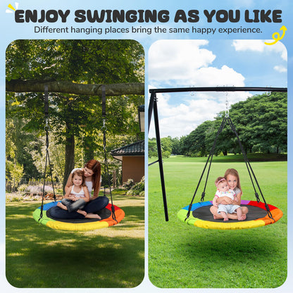 Trekassy 700lb 40 Inch Saucer Tree Swing for Kids Adults 900D Oxford Waterproof with 2pcs Tree Hanging Straps, Steel Frame and Adjustable Ropes Rainbow