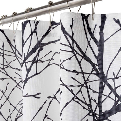 Waffle Weave Shower Curtain with Tree Branch Print
