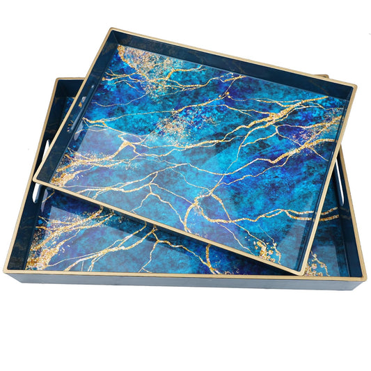 Spsyrine 2 Pack Marble Serving Trays with Handles