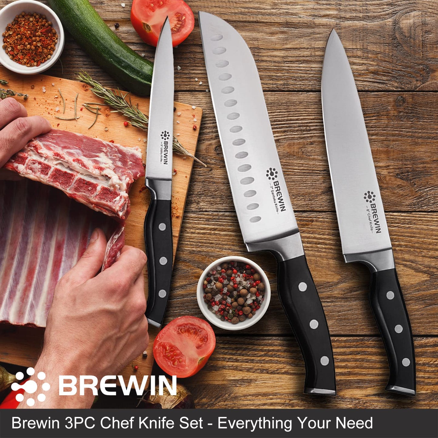 3PC Chef Knife Set by Brewin - High Carbon Steel