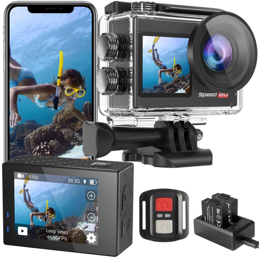 Hiicam Speed 20 Action Camera 4K 60FPS Underwater Camera, Waterproof Camera Underwater 131FT, with Stabilization Wireless Remote, 5X Zoom, 170° Wide Angle